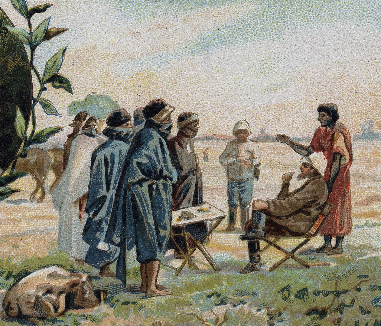 هنري دوفييه ، الجغرافي والمسافر الفرنسي (1840-1892) ، يتحدث مع طوارق أزغار (الصحراء الجزائرية) بواسطة المدرسة الفرنسية