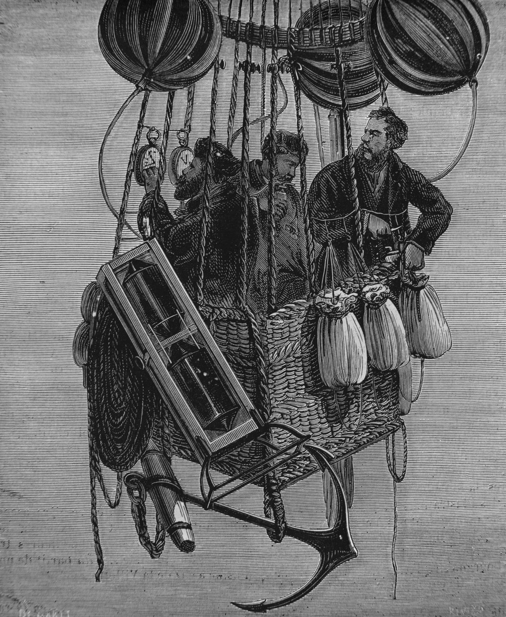 هنري ثيودور سيفيل (1834-1875) وجوزيف كروس سبينيللي وجيرارد تيساندير في جندول بالون زينيث ، 15 أبريل 1875 بواسطة المدرسة الفرنسية