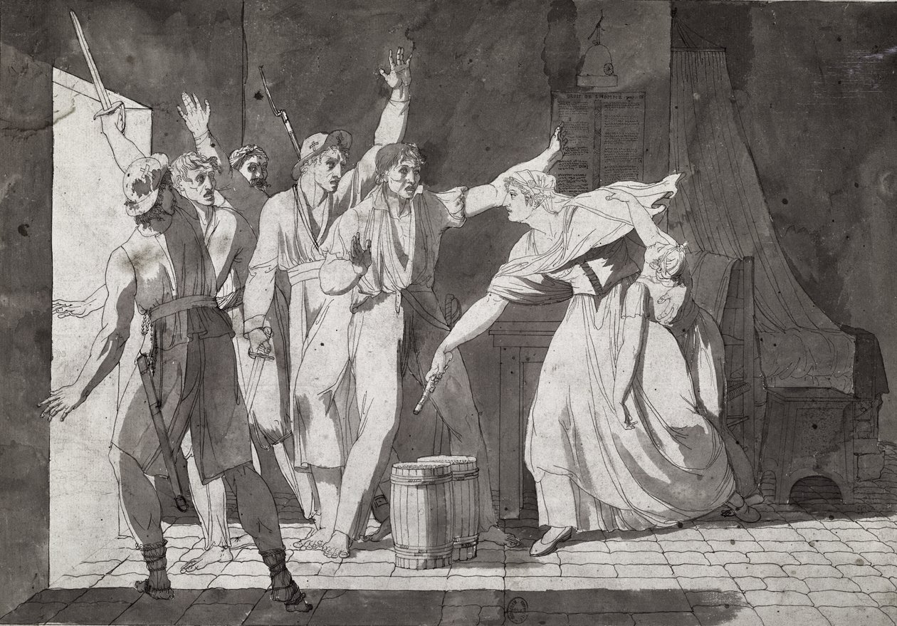 بطلة امرأة تواجه لصوص فنديين بعد سيطرتهم على سانت ميتييه ، 1793 (انظر أيضًا 217884) بواسطة المدرسة الفرنسية