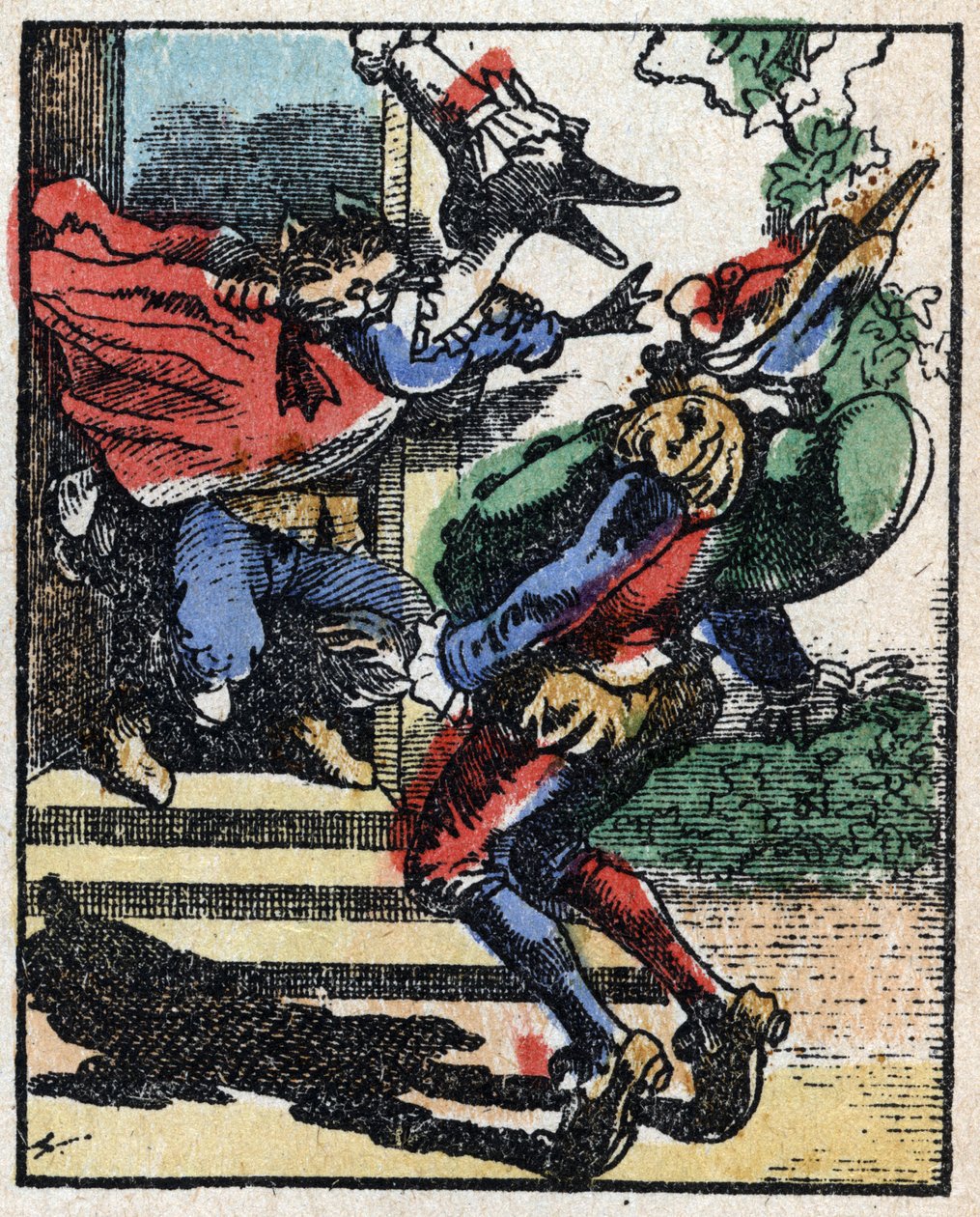 تاريخ الدكتور Pulcinella (Polichinelle). نقش الخشب للتصوير Pellerin - إبينال ، sd. أواخر القرن التاسع عشر. بواسطة المدرسة الفرنسية