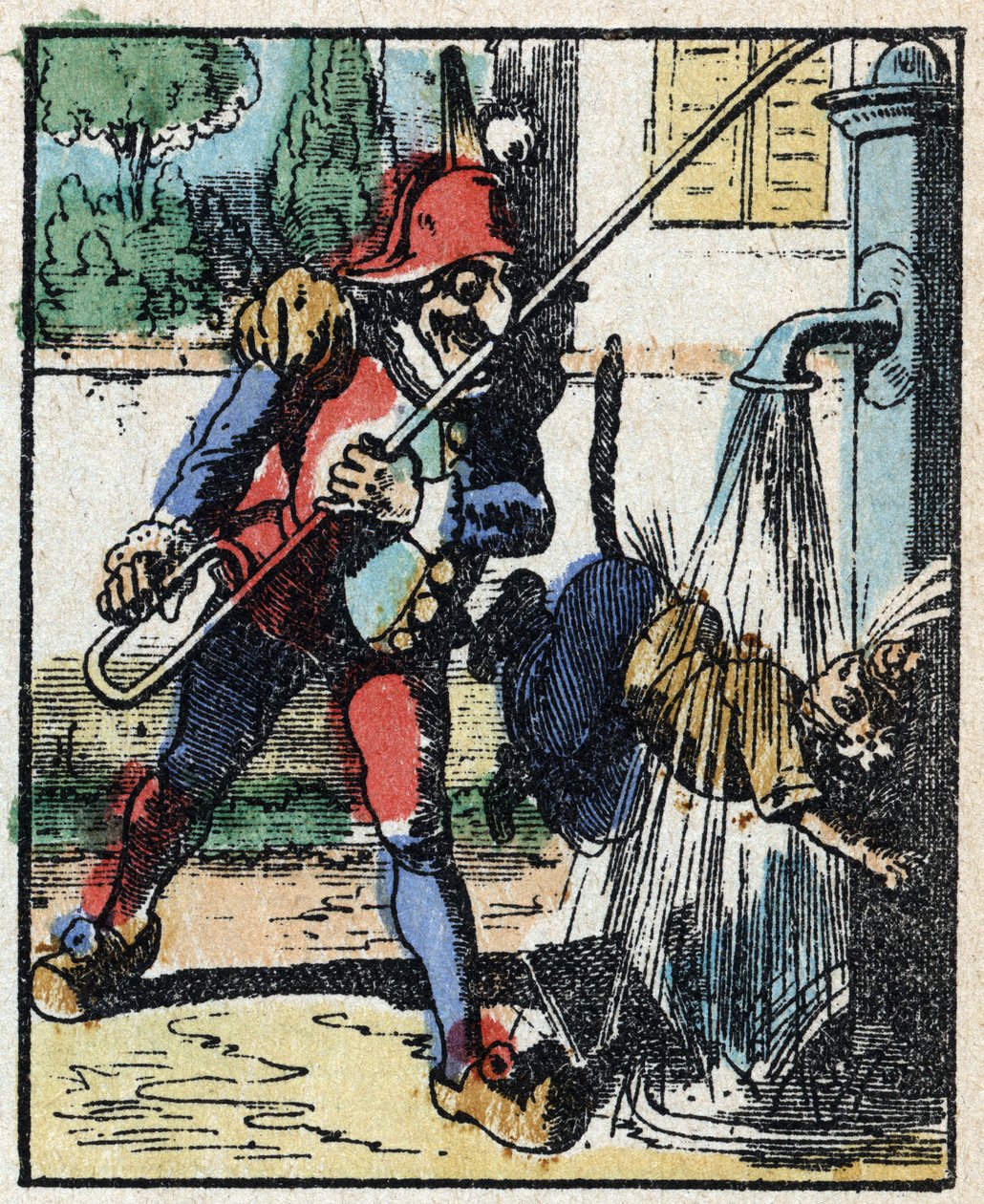 تاريخ الدكتور Pulcinella (Polichinelle). نقش الخشب للتصوير Pellerin - إبينال ، sd. أواخر القرن التاسع عشر. بواسطة المدرسة الفرنسية