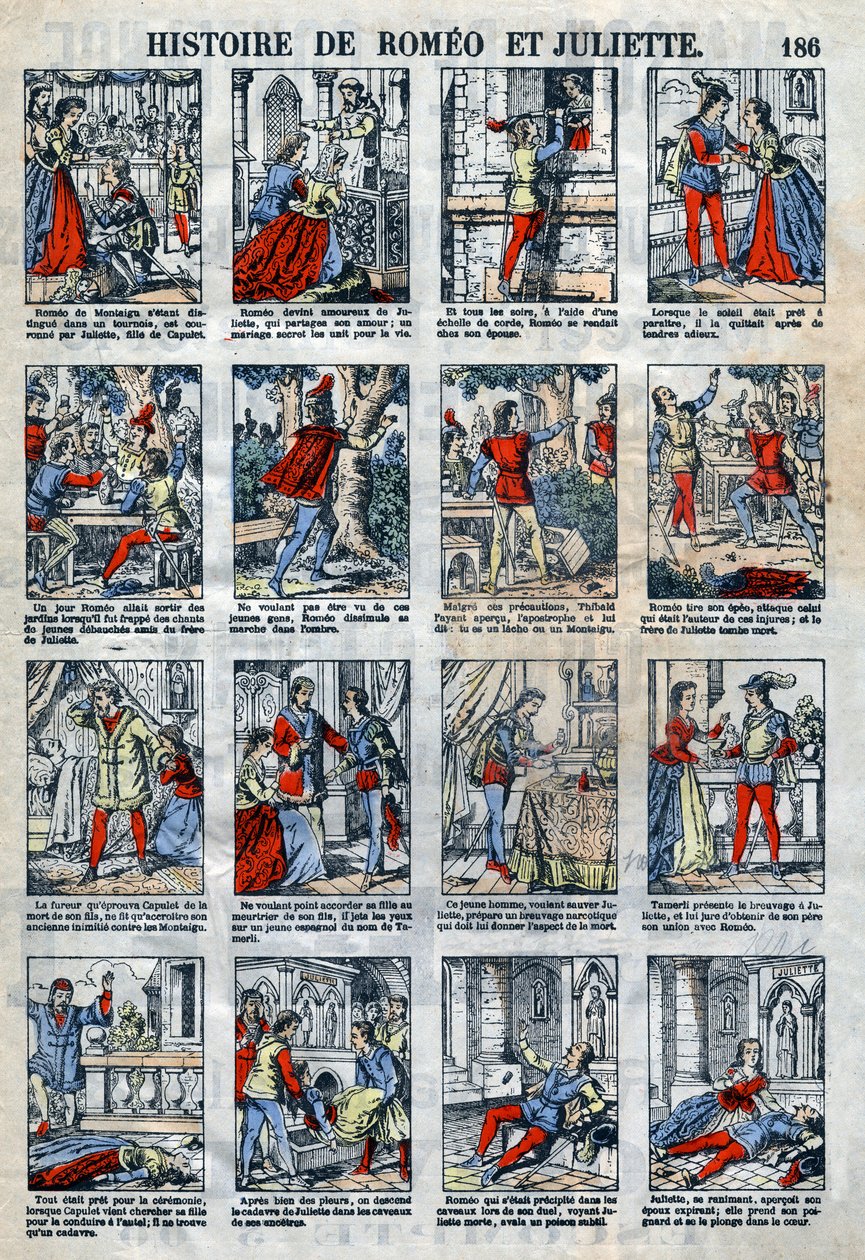 تاريخ روميو وجولييت بعد مسرحية وليام شكسبير (1564-1616). تصوير إبينال من نهاية القرن التاسع عشر. بواسطة المدرسة الفرنسية