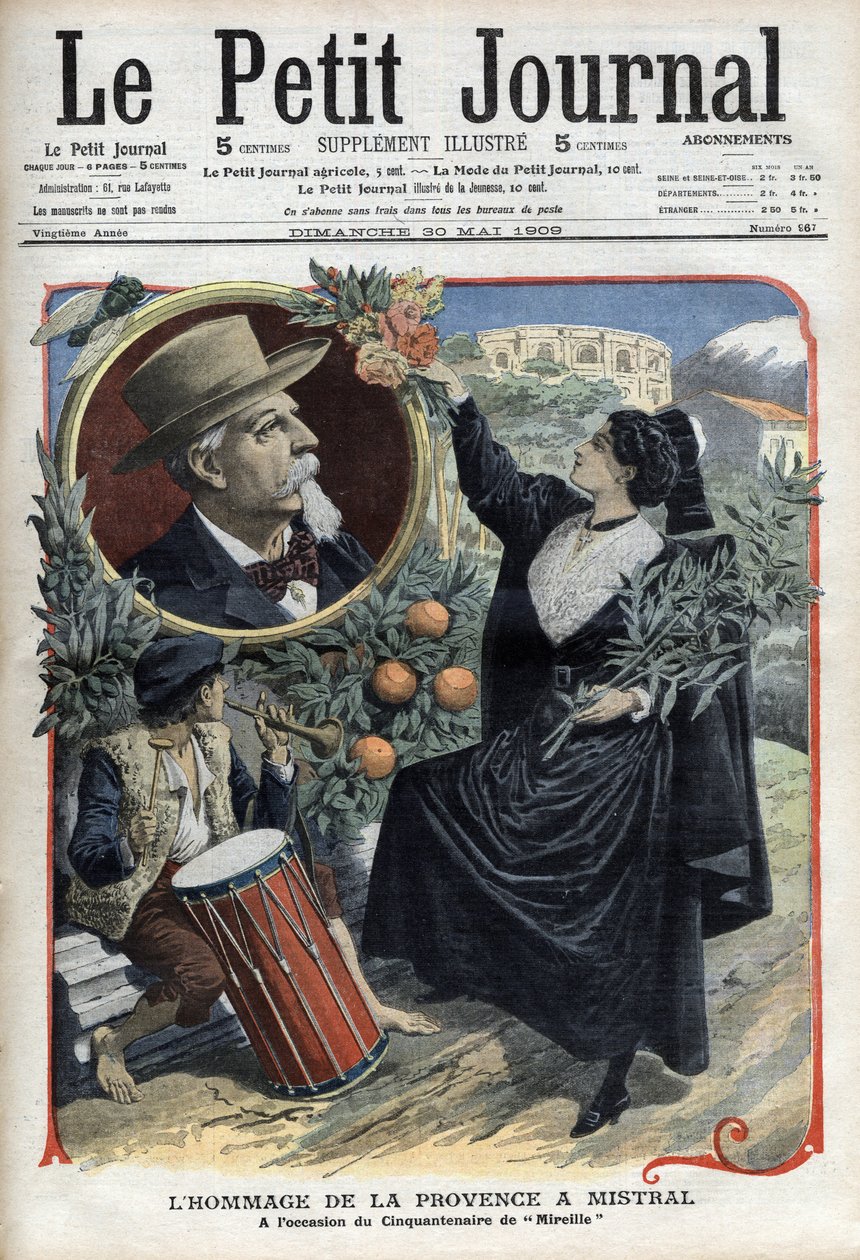تكريم بروفانس لفريدريك ميسترال ، بمناسبة الذكرى الخمسين لـ "Mireille" (1859) في "Le Petit Journal" ، مايو 1909 (نقش) بواسطة المدرسة الفرنسية