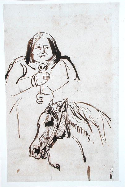Honore de Balzac (1799-1850) وحصانه (قلم حبر وحبر على ورق) بواسطة المدرسة الفرنسية