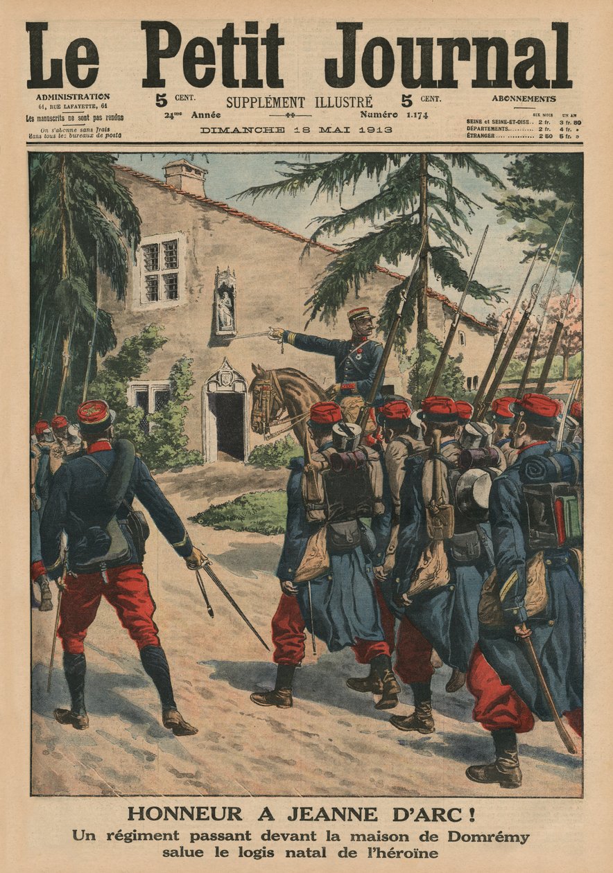 تكريم لجوان دارك ، فوج يحيي مسقط رأس البطلة في دومريمي ، صورة الغلاف الأمامي من `` Le Petit Journal &39;&39; ، ملحق illustre ، 18 مايو 1913 بواسطة المدرسة الفرنسية