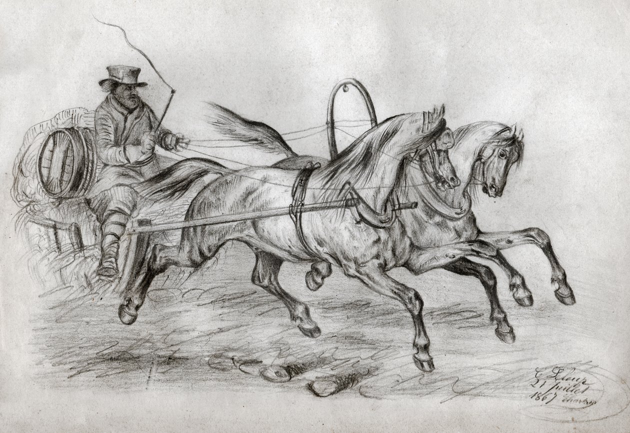 Horse car. (engraving بواسطة المدرسة الفرنسية