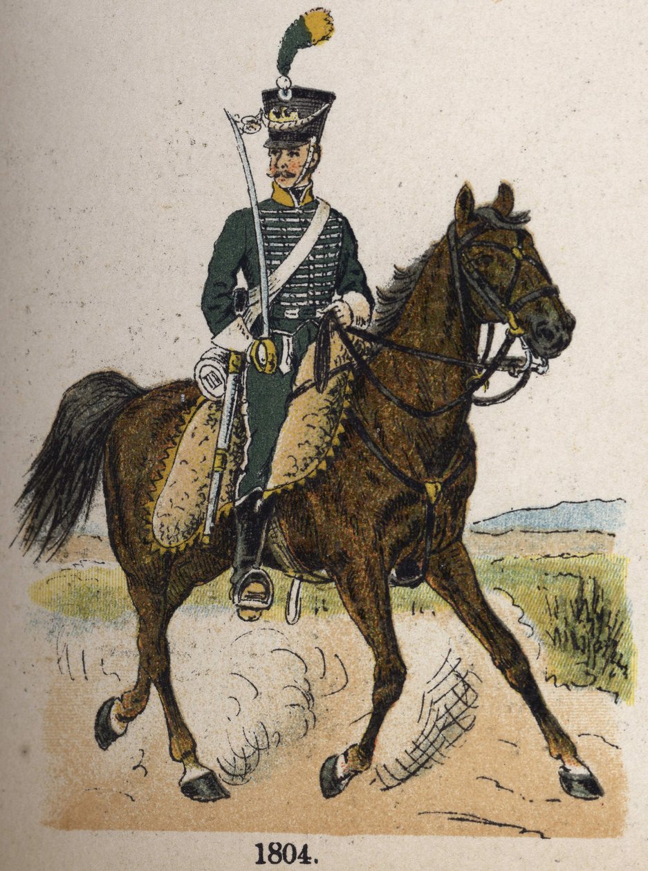 Horseback hunter in 1804. Plate from the book Les Uniforms de l