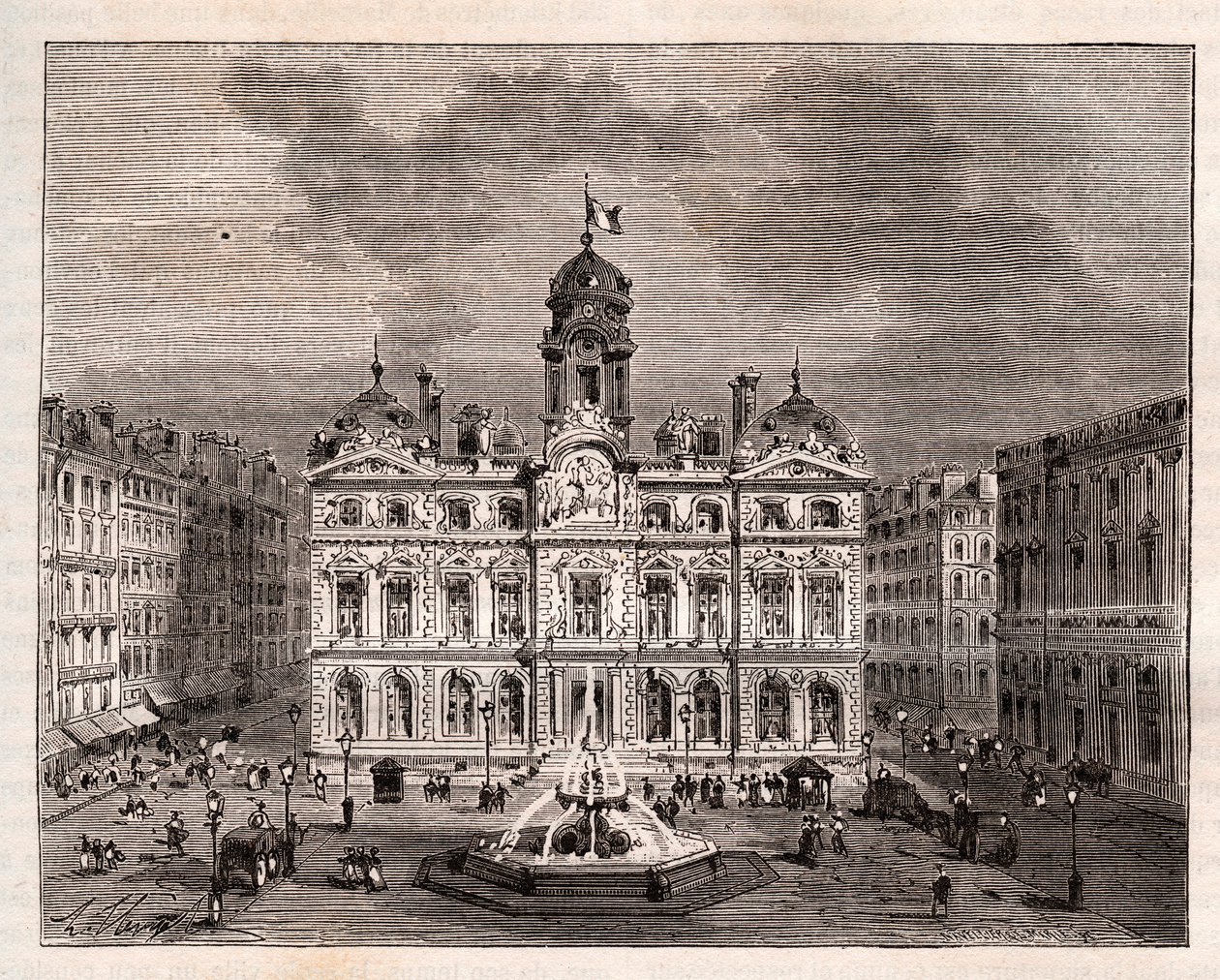Hotel de Ville de Lyon - - نقش في "" La France illustree: الجغرافيا والتاريخ والإدارة الإحصائية "بقلم V.A. الشعير براون. 1884 بواسطة المدرسة الفرنسية