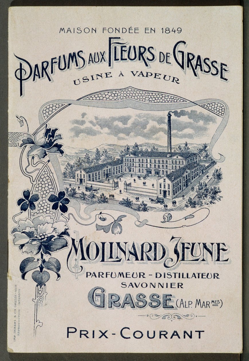 تأسس المنزل عام 1849 - عطور aux Fleurs de Grasse - مصنع البخار: Molinard Jeune - بطاقة إعلانية تمثل مصنع Molinard - نقش ، بداية القرن العشرين بواسطة المدرسة الفرنسية