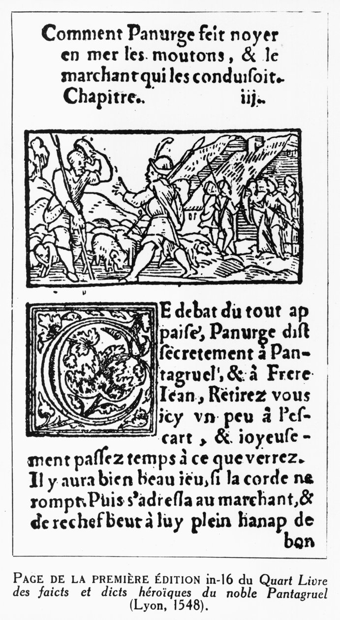 "كيف غرق Panurge الخراف" ، من "Quart Livre" بواسطة فرانسوا رابيليه (1494-1553) استنساخ طبعة 1548 بواسطة المدرسة الفرنسية