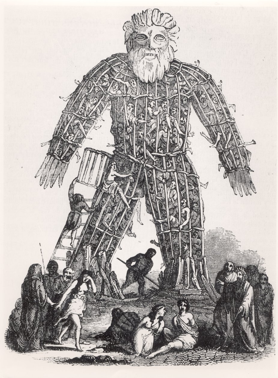 التضحية البشرية من قبل Gaulish Druids في رجل الخوص ، من Magasin Pittoresque ، 1833 بواسطة المدرسة الفرنسية