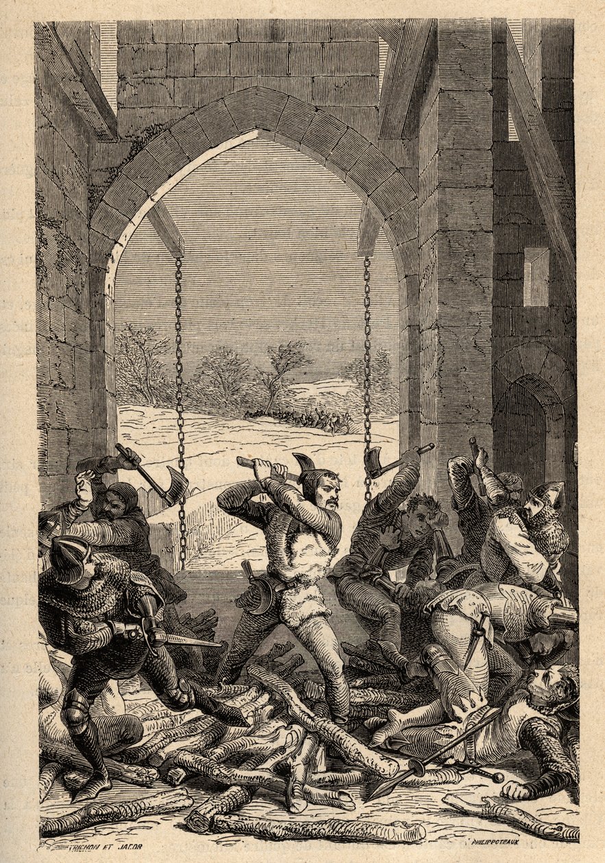 حرب المائة عام: "" جائزة La prize du Chateau de Grand Fougeray بقلم برتراند دو جوسكلين (1320-1380) في عام 1356 ، غراند فوجراي ، إيل وفلين "(في عام 1356 أثناء حصار رين من قبل الإنجليز كجزء من المائة عام ملابس الحرب برتراند دوغوسلين بواسطة المدرسة الفرنسية