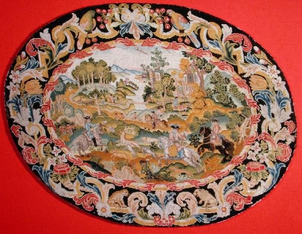 مشهد الصيد ، 1710-35 (تطريز على قماش كتاني) بواسطة المدرسة الفرنسية