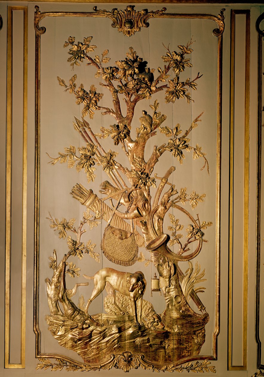 مشهد الصيد ، الألواح الخشبية في الأصل من غرفة الطعام في فندق des Etats du Languedoc (الخشب المذهب) بواسطة المدرسة الفرنسية