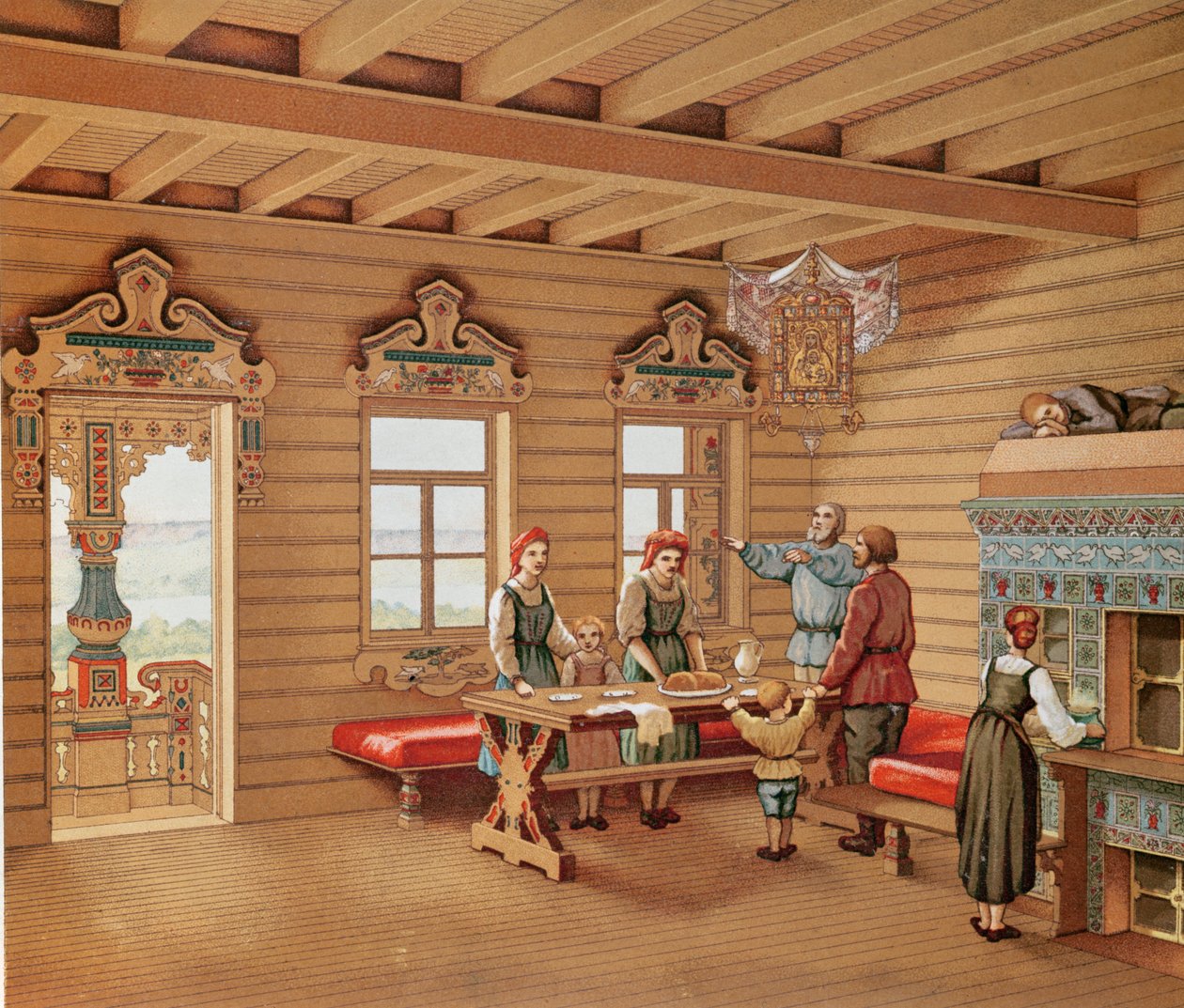 الداخلية المثالية للإيزبا الروسي ، c.1880 (نقش الألوان) بواسطة المدرسة الفرنسية