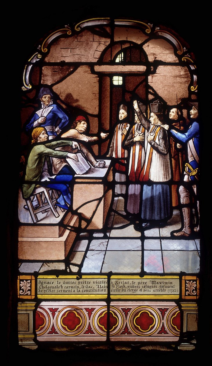 Ignace the Garrec ، كاهن نائب في Kerlaz ، الأب ماكسيمين شيلجولش ، Capuchin ، Le Gac ، Alain Le Floch ، قساوسة اللاجئين ، رفضوا أداء القسم أمام الكهنوت المدني لرجال الدين وتم القبض عليهم بواسطة المدرسة الفرنسية