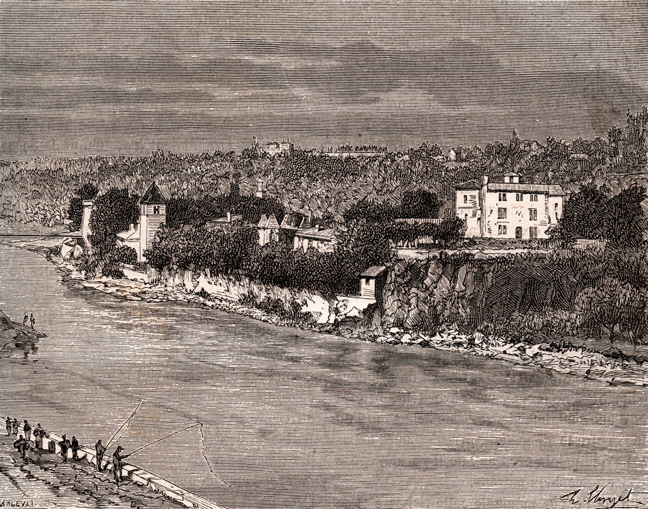 Ile Barbe في وسط Saone ، في الدائرة التاسعة من ليون - نقش في "La France illustree: الجغرافيا والتاريخ والإدارة الإحصائية" بقلم V.-A. الشعير براون. 1884 بواسطة المدرسة الفرنسية
