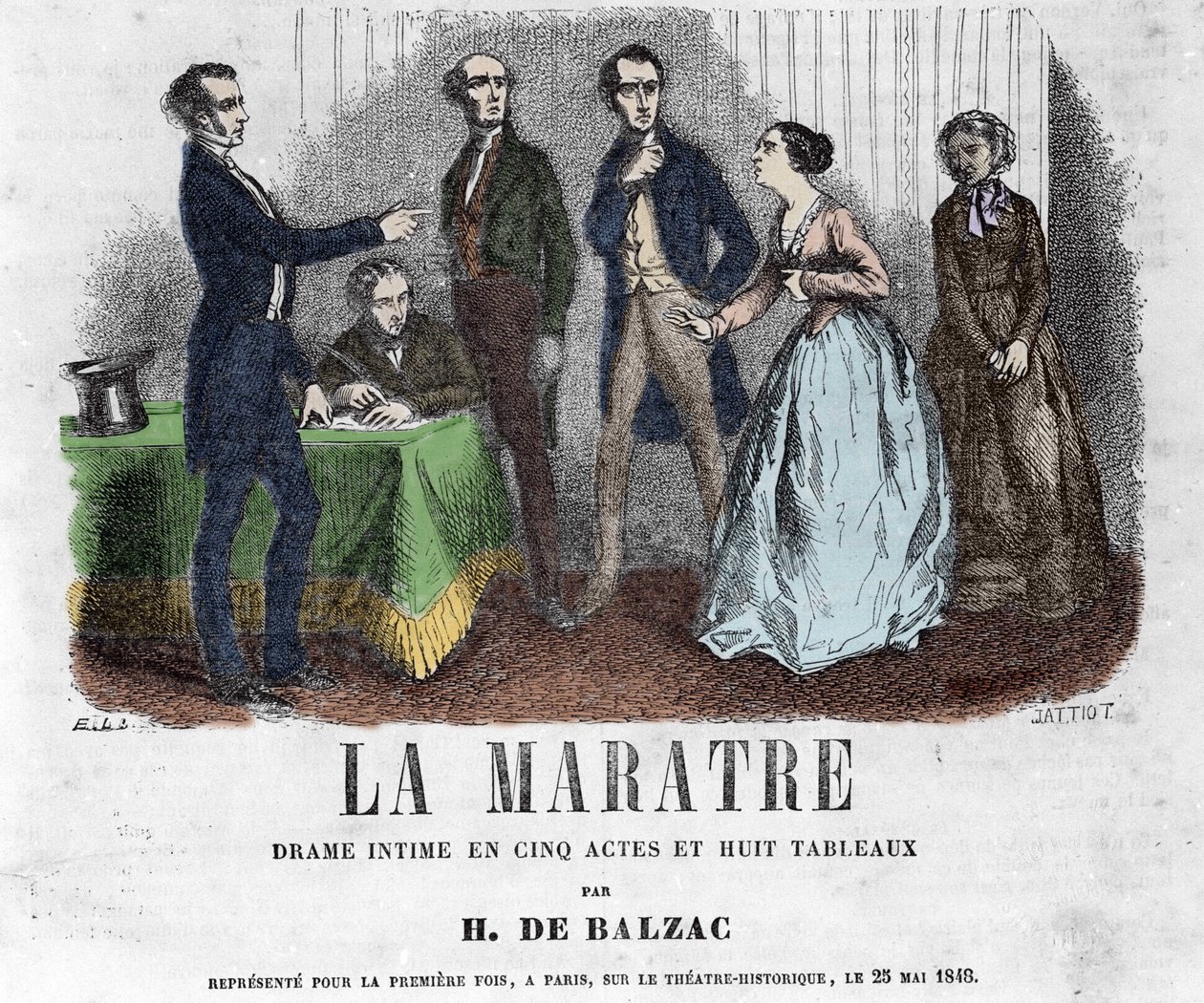 رسم توضيحي لـ "La Maratre" ، دراما في خمسة أعمال وثماني لوحات كتبها Honore de Balzac. بواسطة المدرسة الفرنسية