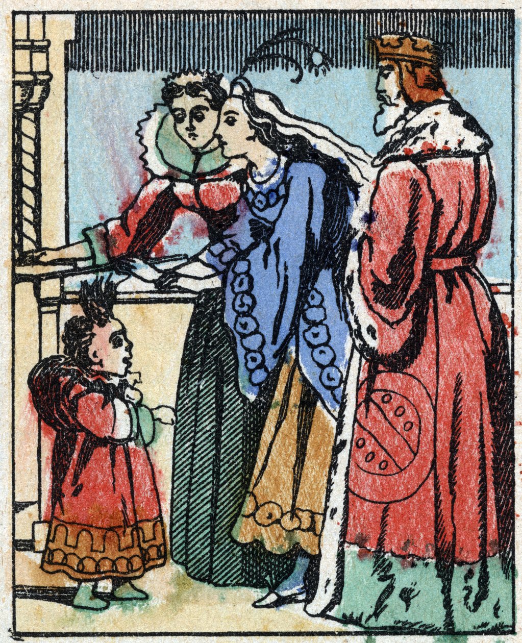 رسم توضيحي لـ "" Riquet a la houppe "، حكاية تشارلز بيرولت (1628-1703) ، الكاتب الفرنسي. نقش الخشب للتصوير Pellerin - إبينال ، sd. أواخر القرن التاسع عشر. بواسطة المدرسة الفرنسية