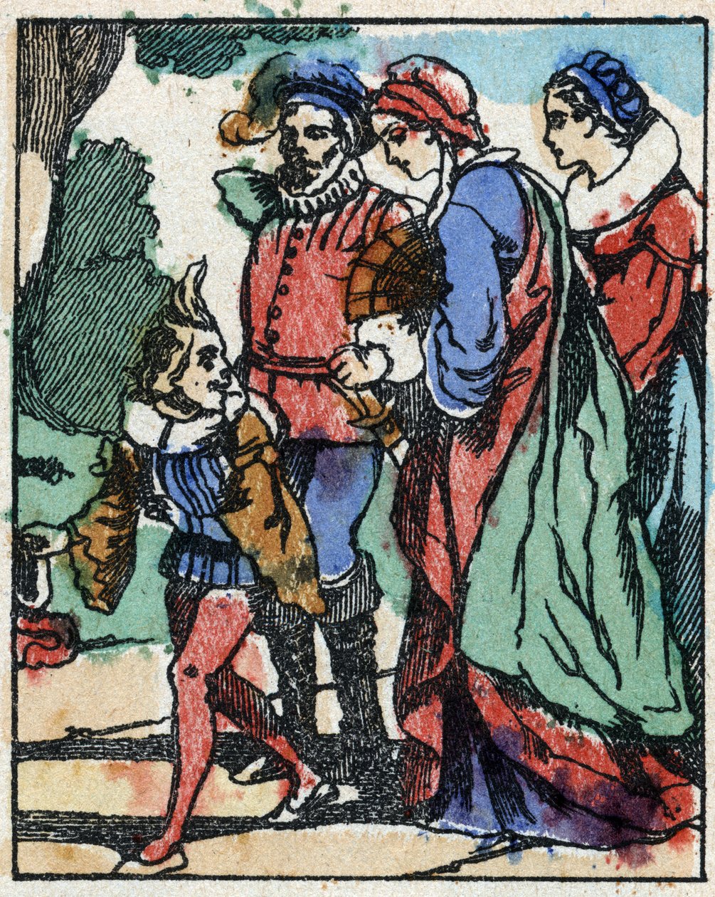 رسم توضيحي لـ "" Riquet a la houppe "، حكاية تشارلز بيرولت (1628-1703) ، الكاتب الفرنسي. نقش الخشب للتصوير Pellerin - إبينال ، sd. أواخر القرن التاسع عشر. بواسطة المدرسة الفرنسية