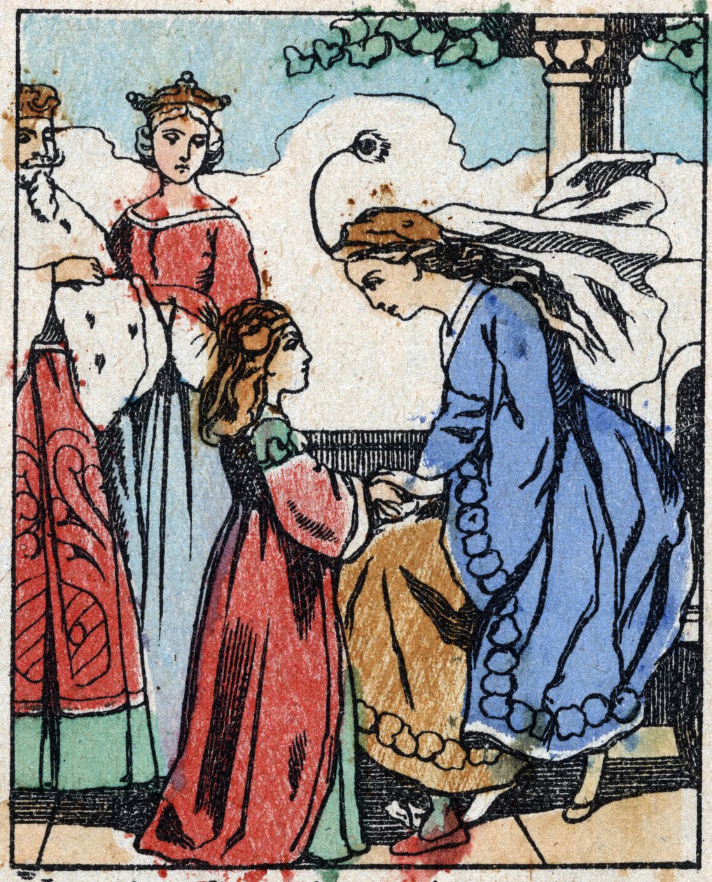 رسم توضيحي لـ "" Riquet a la houppe "، حكاية تشارلز بيرولت (1628-1703) ، الكاتب الفرنسي. نقش الخشب للتصوير Pellerin - إبينال ، sd. أواخر القرن التاسع عشر. بواسطة المدرسة الفرنسية