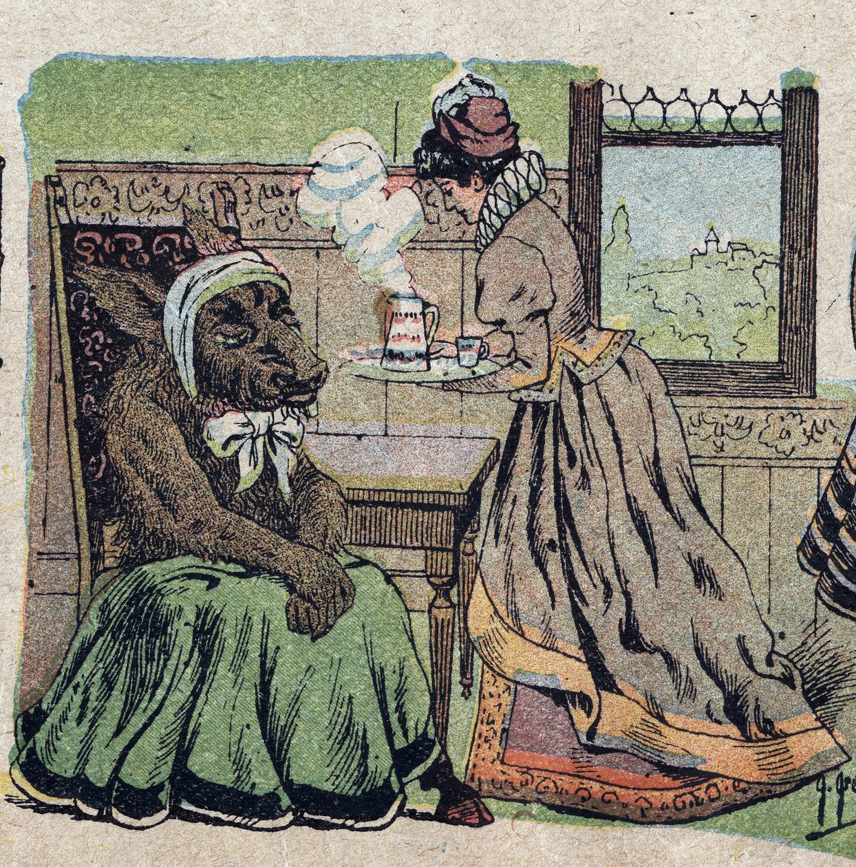 رسم توضيحي لحكاية "Beauty and the Bete": كان عليها أن تهتم بها لأسابيع طويلة. نقش على صور كوين ، حوالي عام 1890. بواسطة المدرسة الفرنسية