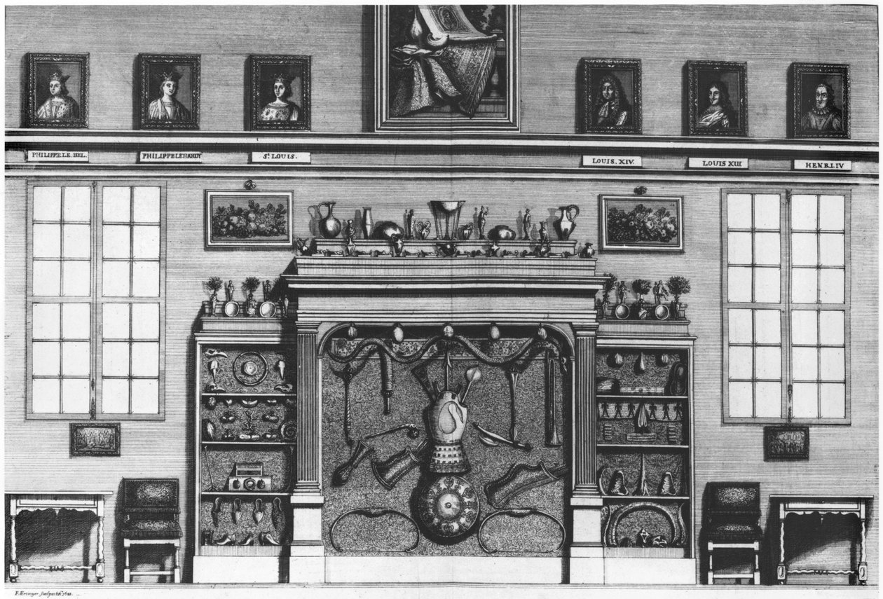 رسم توضيحي من Cabinet de la Bibliotheque Sainte-Genevieve بواسطة القس بيير كلود دو مولينت (1620-87) 1692 بواسطة المدرسة الفرنسية