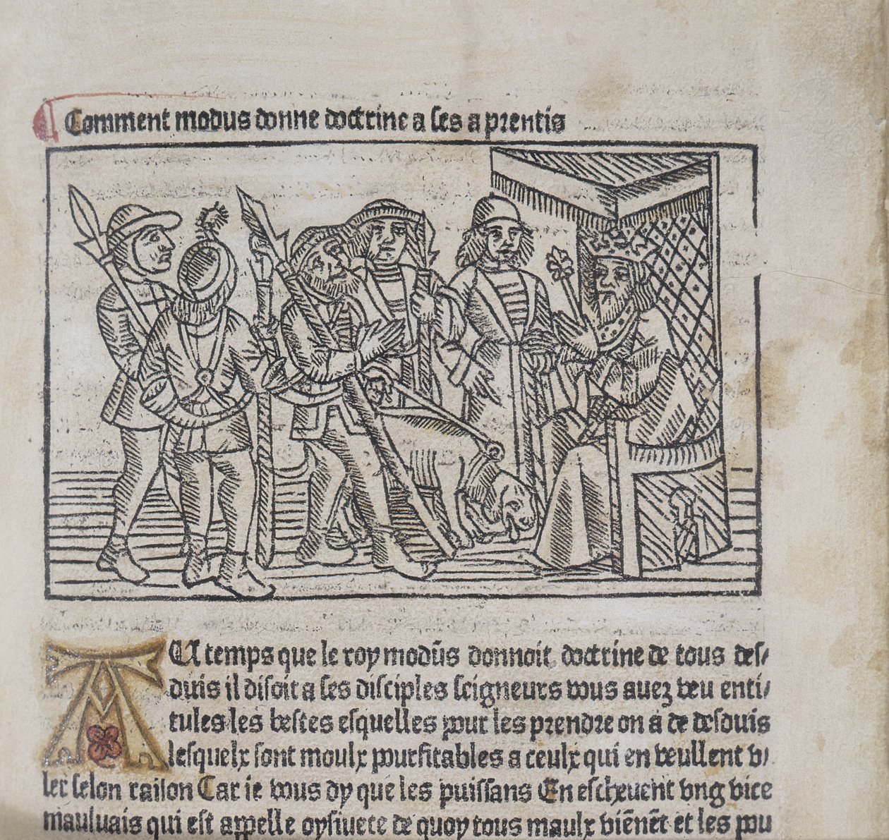 رسم توضيحي من Le Livre du Roy Modus et de la Reine Racio بواسطة Henri Ferrieres ، 1486 (قطع خشبية ونصوص) بواسطة المدرسة الفرنسية
