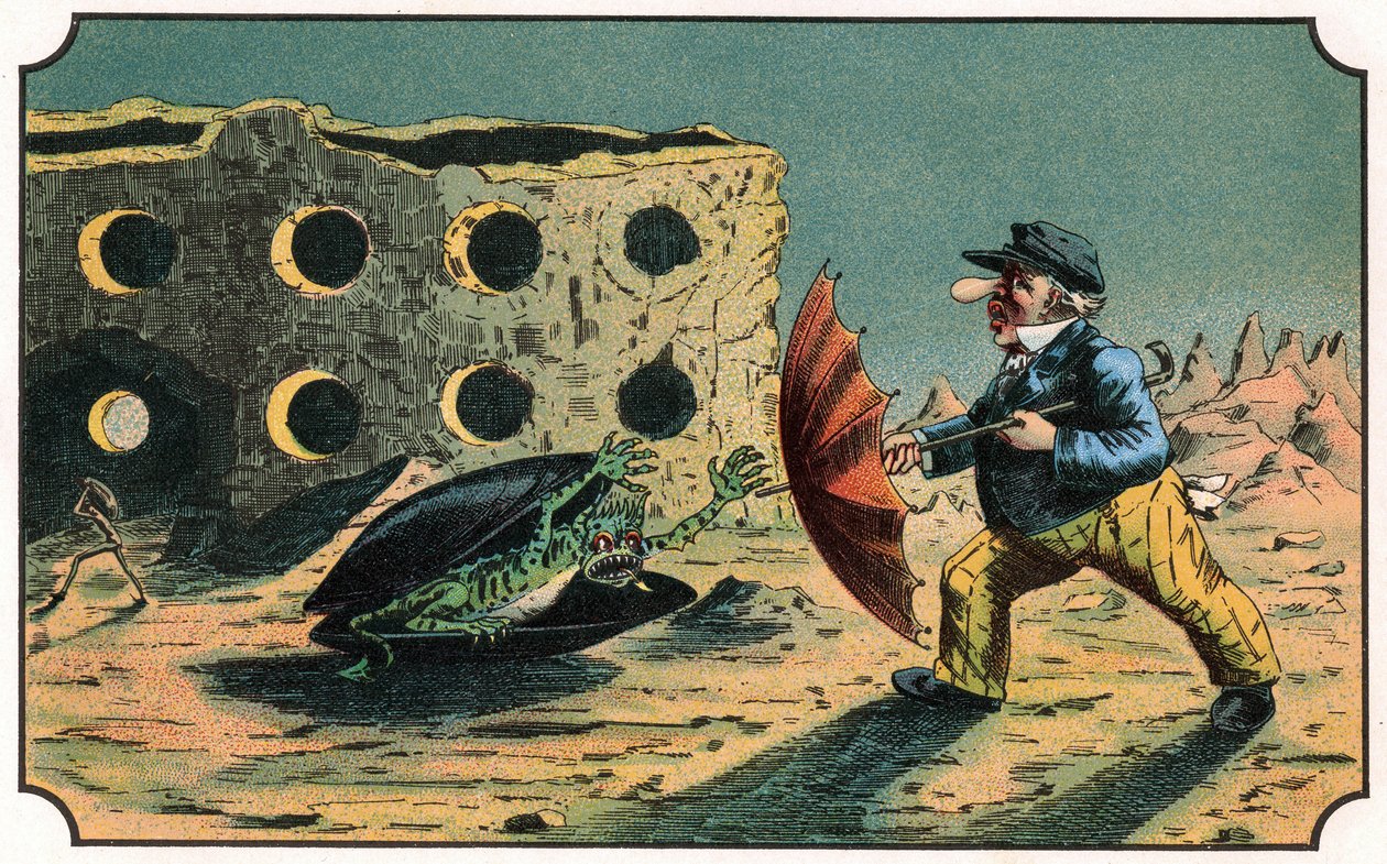 رسم توضيحي لكتاب "Voyage dans la lune avant 1900" من تأليف A. de Ville-d'Avray ، إصدار Ancienne Librairie Furne. (نقش) بواسطة المدرسة الفرنسية