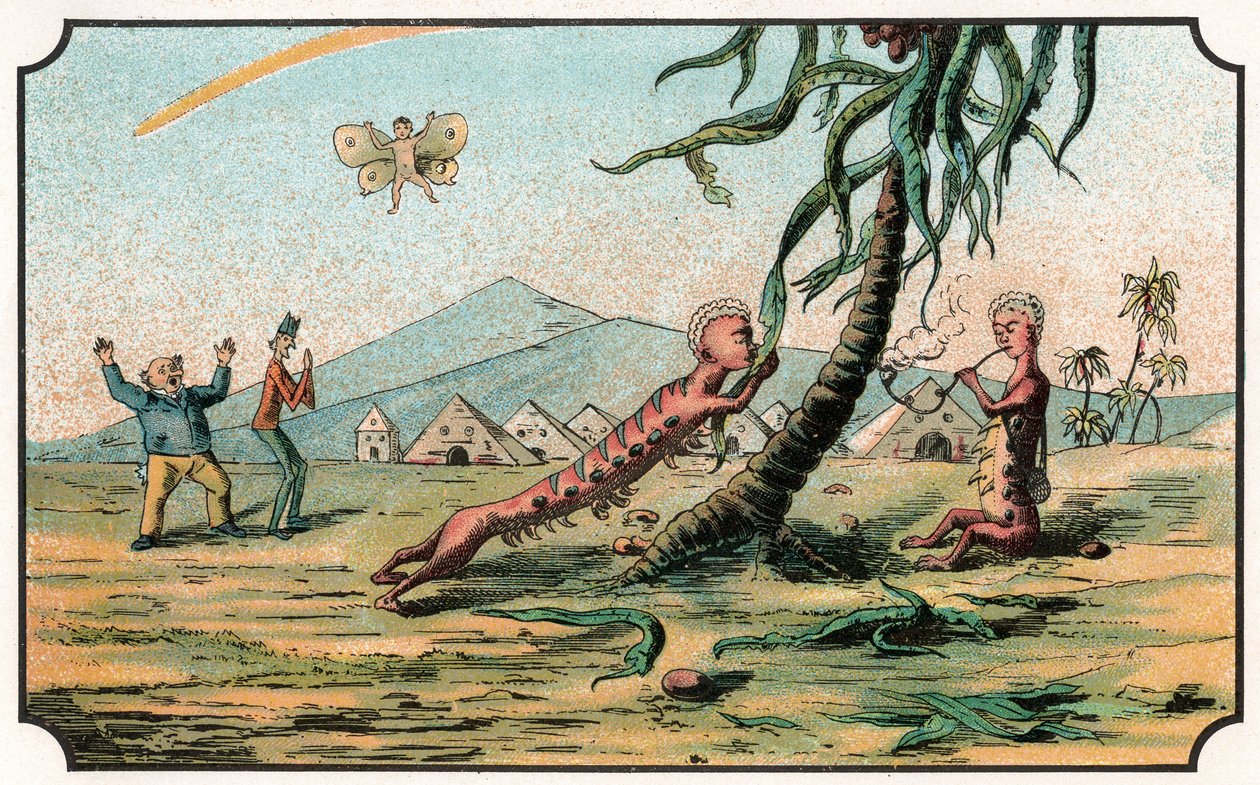 رسم توضيحي لكتاب "Voyage dans la lune avant 1900" من تأليف A. de Ville-d'Avray ، إصدار Ancienne Librairie Furne. (نقش) بواسطة المدرسة الفرنسية