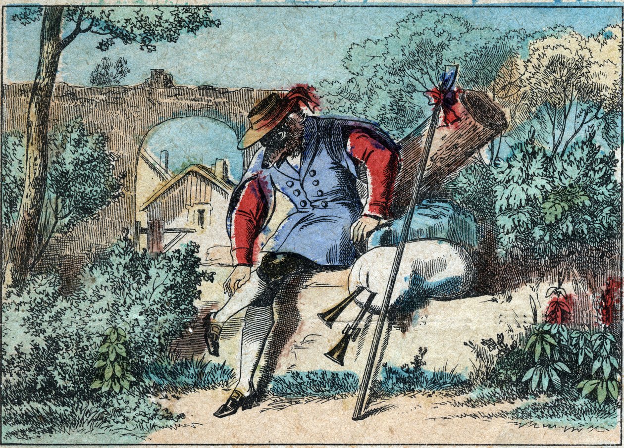 رسم توضيحي لخرافة جان دي لافونتين (1621-1695): أصبح الذئب راعياً. تصوير إبينال في أواخر القرن التاسع عشر. بواسطة المدرسة الفرنسية