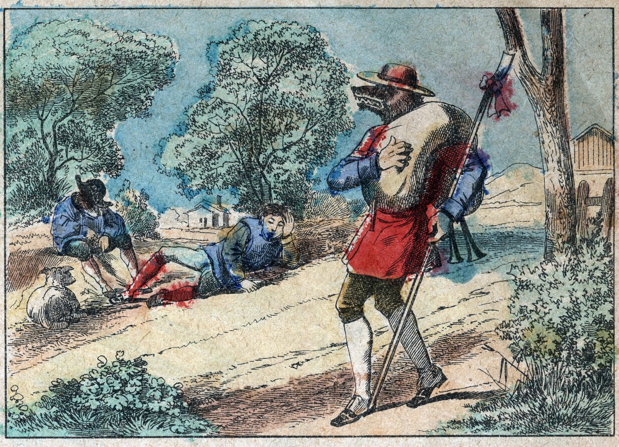 رسم توضيحي لخرافة جان دي لافونتين (1621-1695): أصبح الذئب راعياً. تصوير إبينال في أواخر القرن التاسع عشر. بواسطة المدرسة الفرنسية