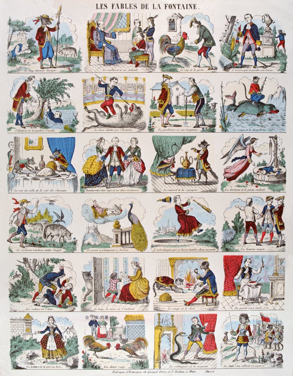 الرسوم التوضيحية للخرافات جان دي لافونتين (1621-1695) تصوير غانجيل و ب. ديديون في ميتز (نقش الألوان) بواسطة المدرسة الفرنسية