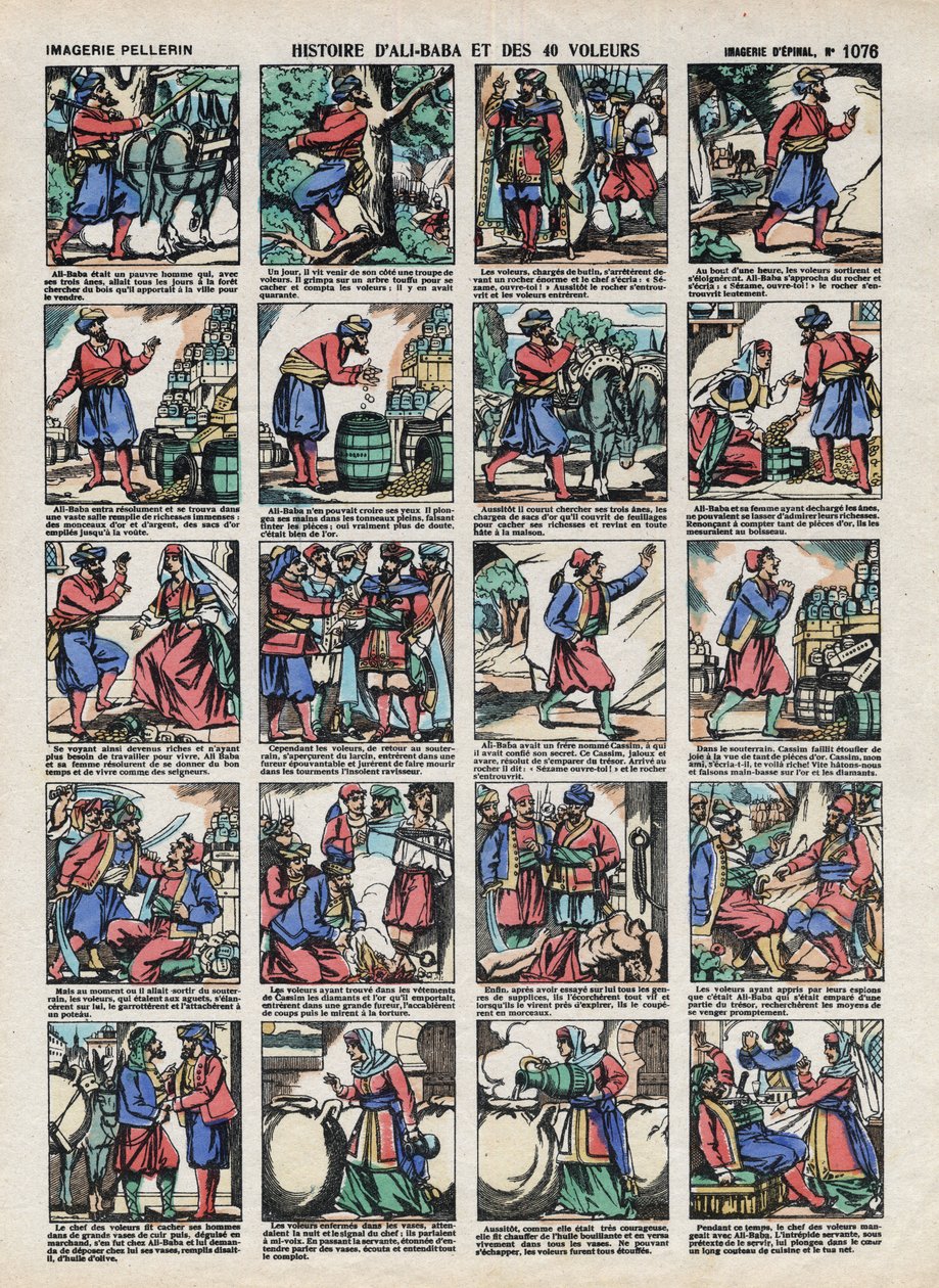 صور إبينال من بيت بيليرين - حوالي عام 1913 - رسم توضيحي لحكايات ألف ليلة وليلة. قصة علي بابا (علي بابا) و 40 لصًا بواسطة المدرسة الفرنسية