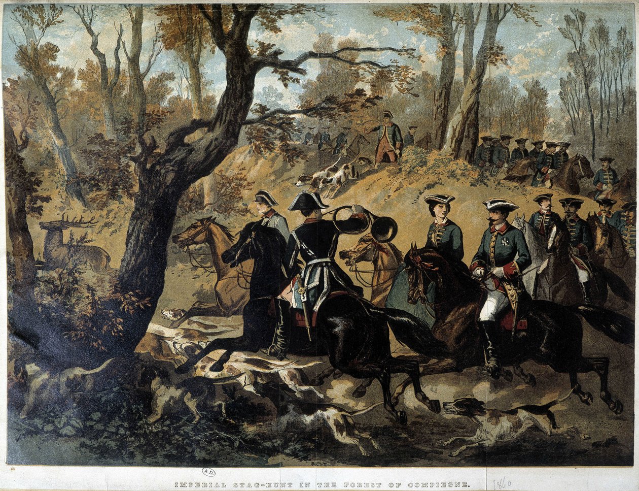 Imperatrice Eugenie et Napoleon III: مشهد الصيد في Compiegne بواسطة المدرسة الفرنسية