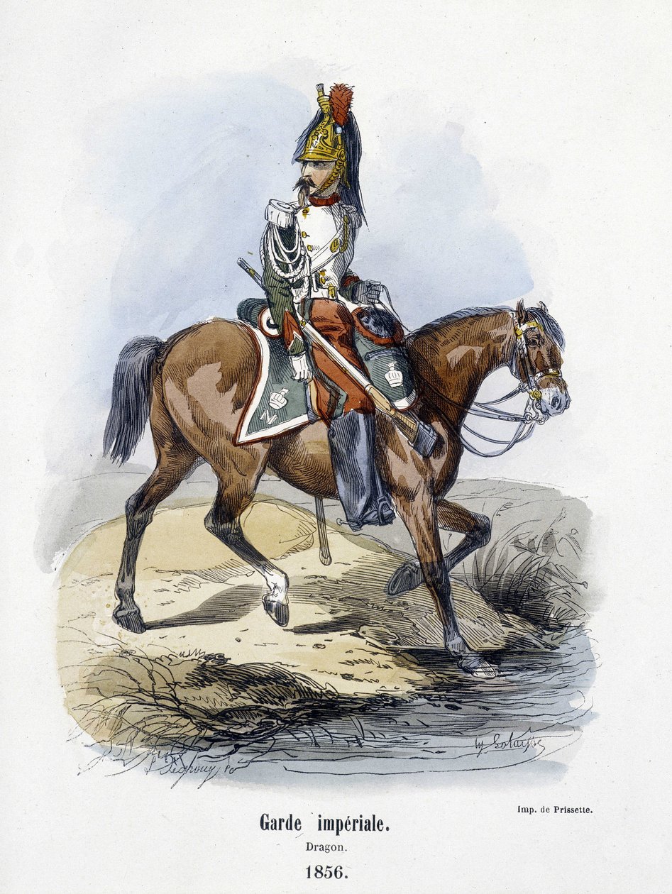 الحرس الإمبراطوري: التنين عام 1856 - في "" Histoire de l'armee "" لـ A. Barbier بواسطة المدرسة الفرنسية