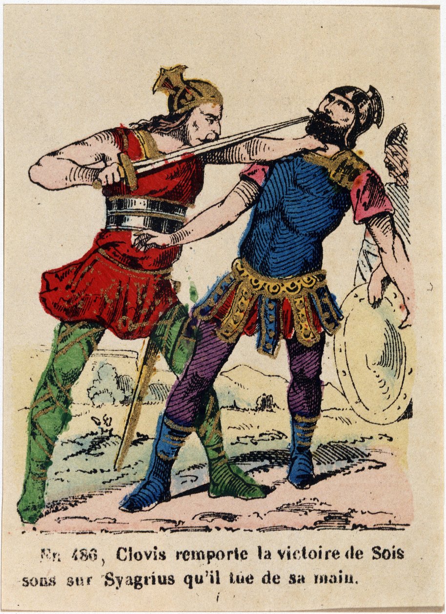 In 480, Clovis won Soissons over Syagrius and killed with his hand بواسطة المدرسة الفرنسية