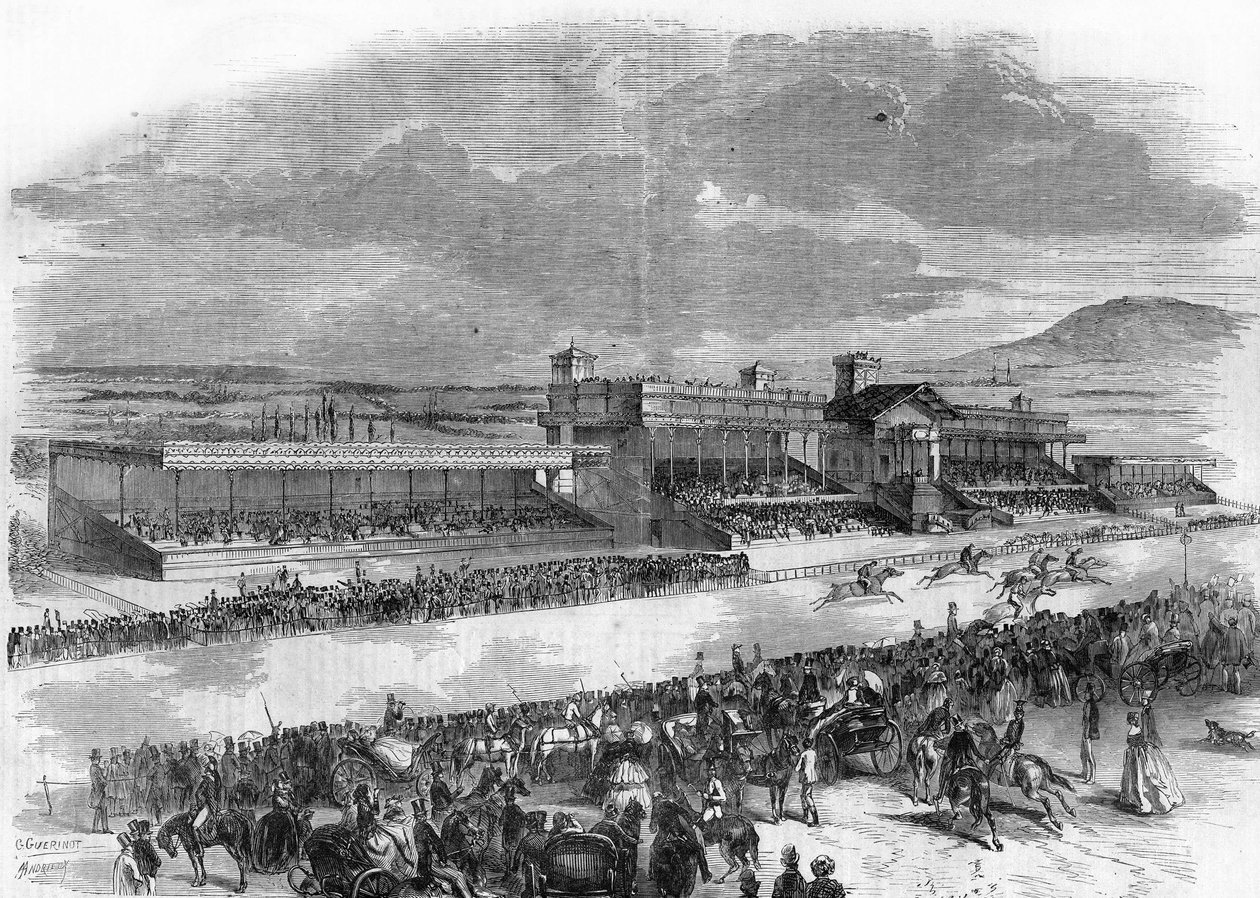 افتتاح سباقات الخيول في Bois de Boulogne عام 1857. بواسطة المدرسة الفرنسية