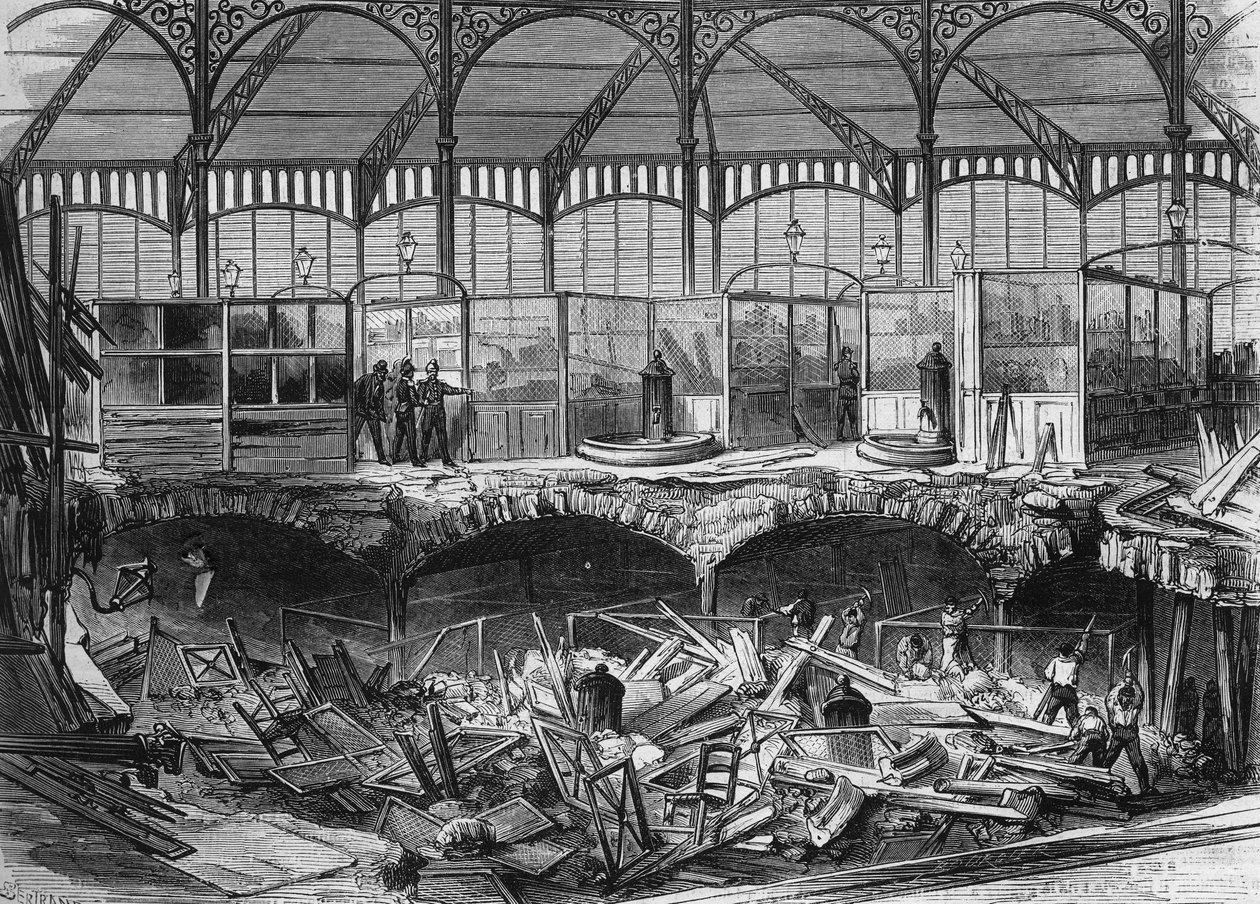 حريق في Halles centrale في باريس بواسطة المدرسة الفرنسية