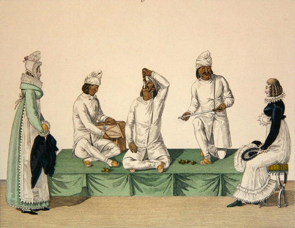 المشعوذون الهنديون ، اللوحة 88 من 'le Bon Genre' ، حوالي 1810 (نقش ملون) بواسطة المدرسة الفرنسية