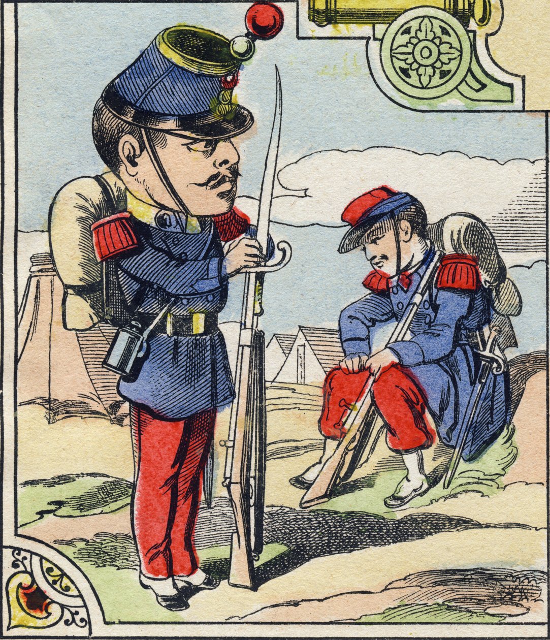 خط المشاة. نقش في "الأبجدية العسكرية الهزلية". السلسلة الخامسة. تصوير الإبينال. Pellerin and Cie ، طابعات ، إبينال ، أواخر القرن التاسع عشر. 16 صفحة. قاتمة: 25x18،5 سم بواسطة المدرسة الفرنسية