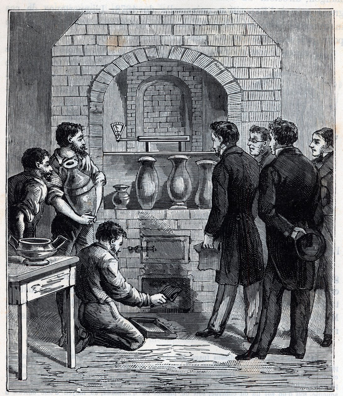 تركيب البيرومتر من قبل ألكساندر برونجنيارت (1770-1847) عالم فرنسي في صناعة سيفر - نقش في "العلوم على سبيل المثال لا الحصر - الفيزياء والكائنات الشعبية" للكسيس كليرك - نهاية القرن التاسع عشر. مجموعة خاصة. بواسطة المدرسة الفرنسية