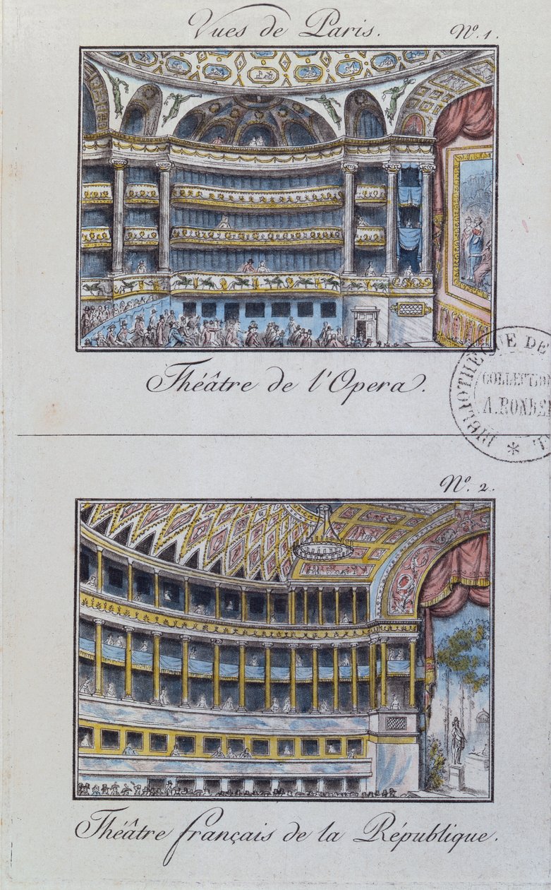 التصميم الداخلي لمسرح دي أوبرا ومسرح الكوميديا الفرنسية ، اللوحة رقم 1 من Vues de Paris بواسطة المدرسة الفرنسية