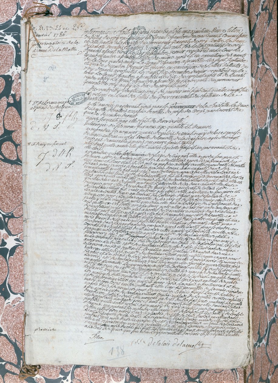 استجواب جان دي فالوا سان ريمي ، كونتيسة دي لا موت (1756-1991) ، يناير 1785 بواسطة المدرسة الفرنسية