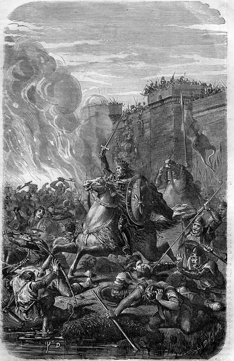 غزو روما ونهبها من قبل ألاريك الأول ، ملك القوط الغربيين في 410. نقش في "Histoire des Papes-Rois-Queen and Empereurs a travers les years" بقلم موريس لاكاتر بواسطة المدرسة الفرنسية