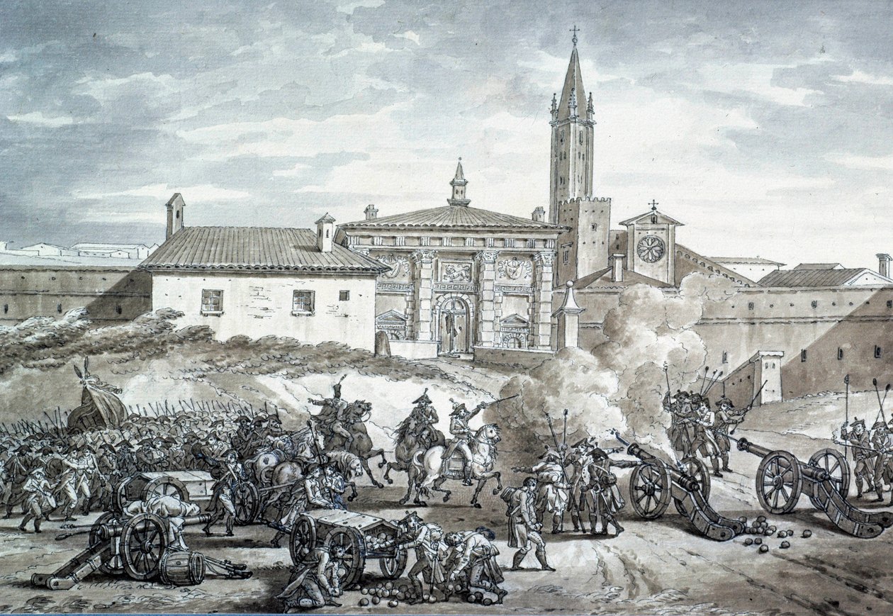 Italian countryside: the occupation of Verona by the French army of Napoleon Bonaparte (1789-1821). Anonymous drawing around 1797. Paris, Louvre Museum بواسطة المدرسة الفرنسية