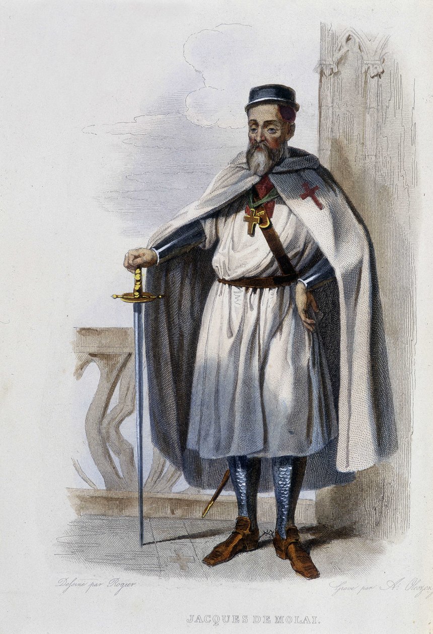 Jacques de Molai (or Molay), last grand master of the Order of the Templars (1243-1314) - in “” Le Plutarque francais””, ed. Mennechet بواسطة المدرسة الفرنسية
