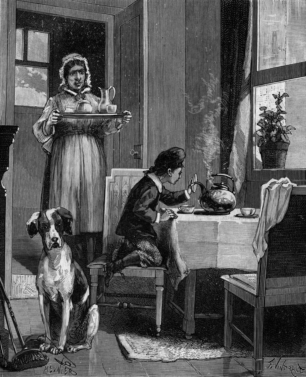 جيمس وات (1736-1819) ، طفل ، يكتشف قوانين البخار. بواسطة المدرسة الفرنسية