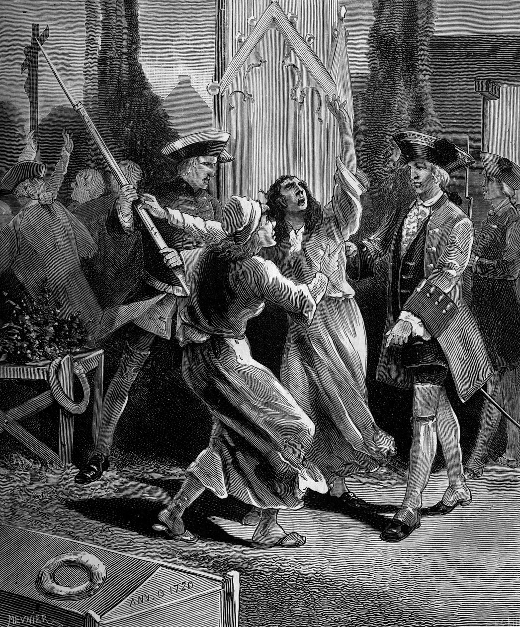 Jansenism: المتشنجون (متعصبو Jansenist) يصطادون من مقبرة Saint Medard في عهد لويس الخامس عشر. بواسطة المدرسة الفرنسية
