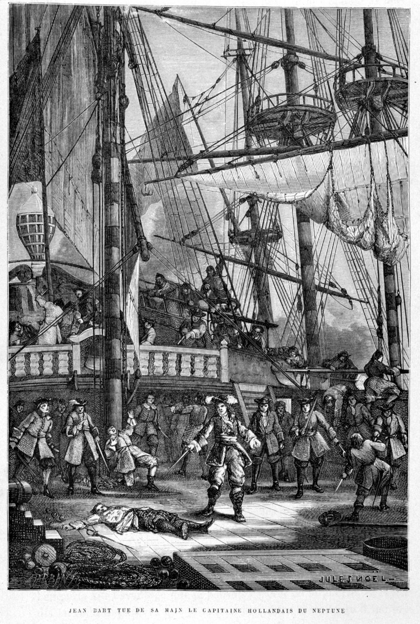 Jean Bart kills the Dutch captain of Neptune with his hand - in “The History of France”” by Guizot بواسطة المدرسة الفرنسية